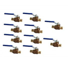 (10-Packs) EZ-Fluid Heavy Duty 3/4" Brass Pex Ball Valve,600 WOG,Full Port Water Stop Shut Off, LF,Pex Fittings on Both End for Pex Tubing, Barb Crimp Ring Type, Quarter Turn