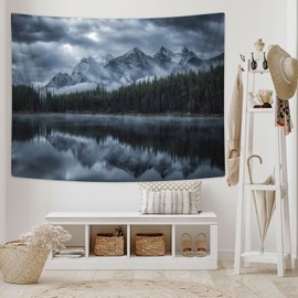 JAWO Landscape Tapestry Wall Hanging, Lake with Mountain Forest Landscape Wild Nature Scenic, Polyester Fabric Wall Tapestry for Home Living Room Bedroom Dorm Decor 71W X 60L Inches