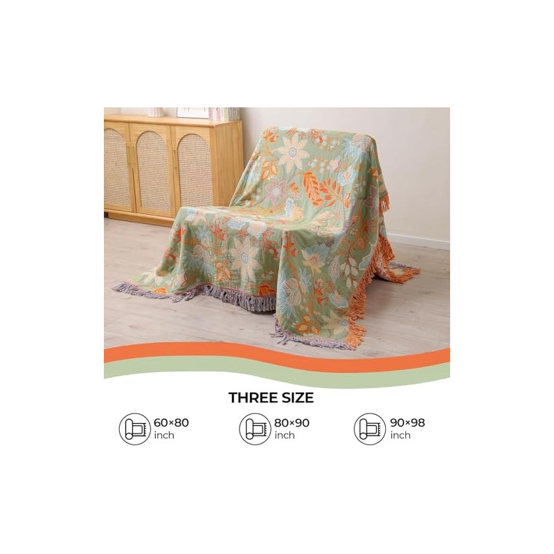 HOORDRY 4-Layer Cotton Gauze Blanket - Reversible, Bohemian Style with