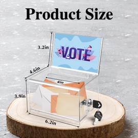 VOISEN Clear Donation Box with Lock,3 Pack Ballot Box with Sign Holder,Suggestion Box for Fundraising, Voting Box with Slot for School,Conference 6.2x4.6x3.9 Inch