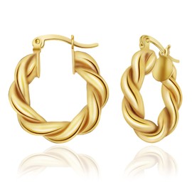 14k Gold Plated Chunky Earrings for Women Cartilage Huggie Hoop Hypoallergenic Earrings Fashion Jewelry Valentines Gift (Twisted Yellow Gold)