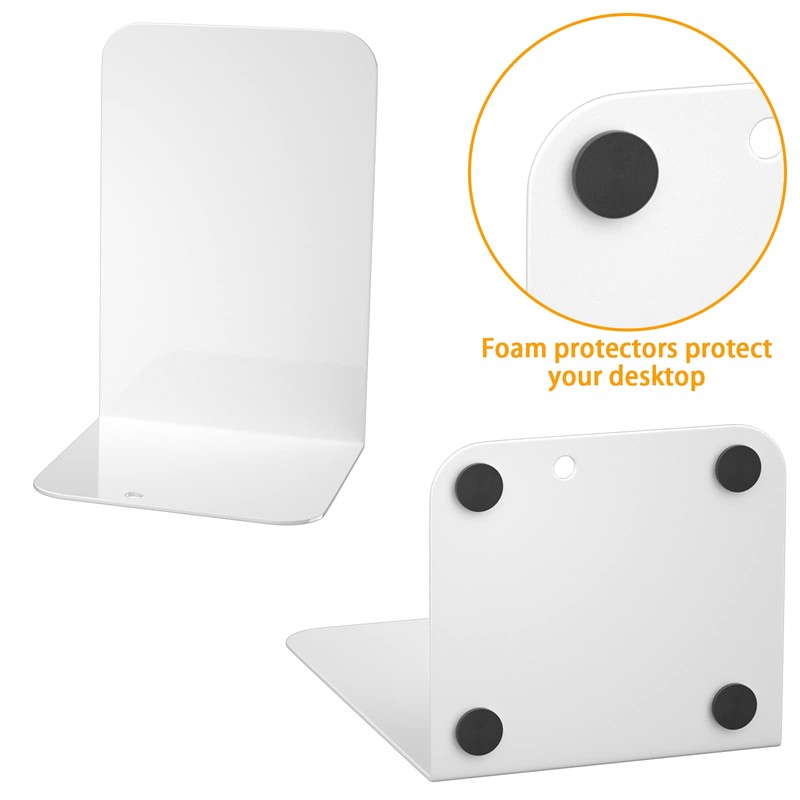 VFINE Bookends 1 Pair, White Metal Book Ends, Bookends for