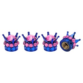A ABSOPRO Tire Valve Stem Caps 12.8x15.8MM Car Wheel Valve Cap ABS Blue Rose Red Faux Crystal Crown Style for Car Bike Motorcycle Truck Anti Crash Tyre Valve Stem Cover Valve Dust Cap 4 Pcs