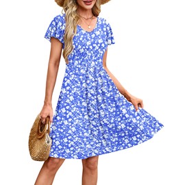 MOLERANI Womens Summer Dresses 2026 - Casual A-Line Sundress with Short Sleeves Floral Print for Beach Vacation S-3XL