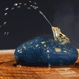 Tea Pet Frog That Can Spray Water, Cute Zisha Kung Fu Tea Ornament Accessories of Frog Tea Set Decoration for Tea Table Desk Tearoom Great Gift for Tea Lover Friend (7.Spray frog and flat pebble cyan)