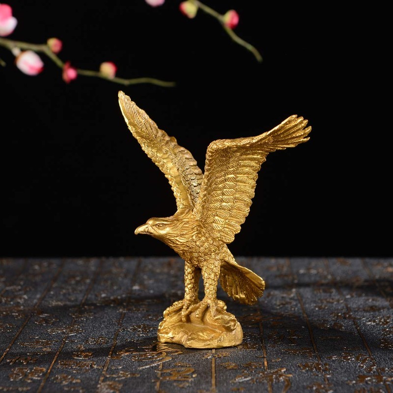 Golden Brass Fengshui Handmade Fortune Eagle Statue Hawk figurine Home