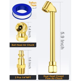 EVOULTES 2-Way Connection Air Chuck Set, Heavy Duty Dual Head Air Chuck with Closed Ball Tire Chuck & 1/4 Inches NPT Male Quick Plug, Tire Air Fill Kit for Tire Inflator Gauge and Air Compressor