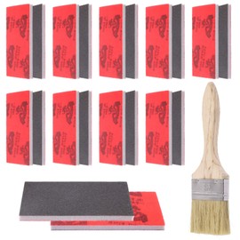 Swpeet 21Pcs 3.9 x 2.8 Inch #320 Grit Ultra Fine Sanding Sponge Sanding Pads and Wooden Paint Brush Assortment Kit, Soft Foam Sand Block Wet Dry Flexible Sanding Pads