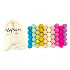 Unicorn Princess Wool Felt Balls | (50) Pom Poms Handfelted in Nepal | Soft Neutral Rainbow Colors for Crafts, Garland, Felting, Baby Mobile, Decor | .8 - 1 Inch Size | Muslin Bag Included | 100% Wool