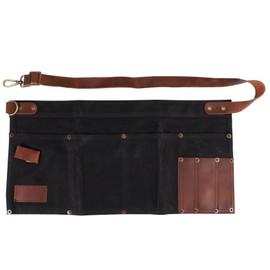 Joasaca Multi Pocket Apron for Women Real Leather Canvas Half Apron Pocket Waitress Teacher Utility Server Cosmetic Apron Black