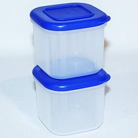 Tupperware Set of 2 Clear Mates 200 ml Mini Small Square Fridge Containers Blue