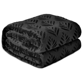 Exclusivo Mezcla King Size Fleece Blanket for Bed, Super Soft and Cozy Blankets All Season Use, Leaves Pattern, Plush Fuzzy Lightweight, Black, 90x104 Inch