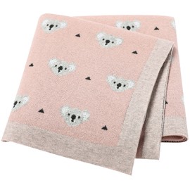 LAWKUL Baby Blanket, 100% Cotton, Soft Knitted Baby Blankets, Cuddly for Newborns, Boys, Girls, Koala, 100 x 80 cm, Pink