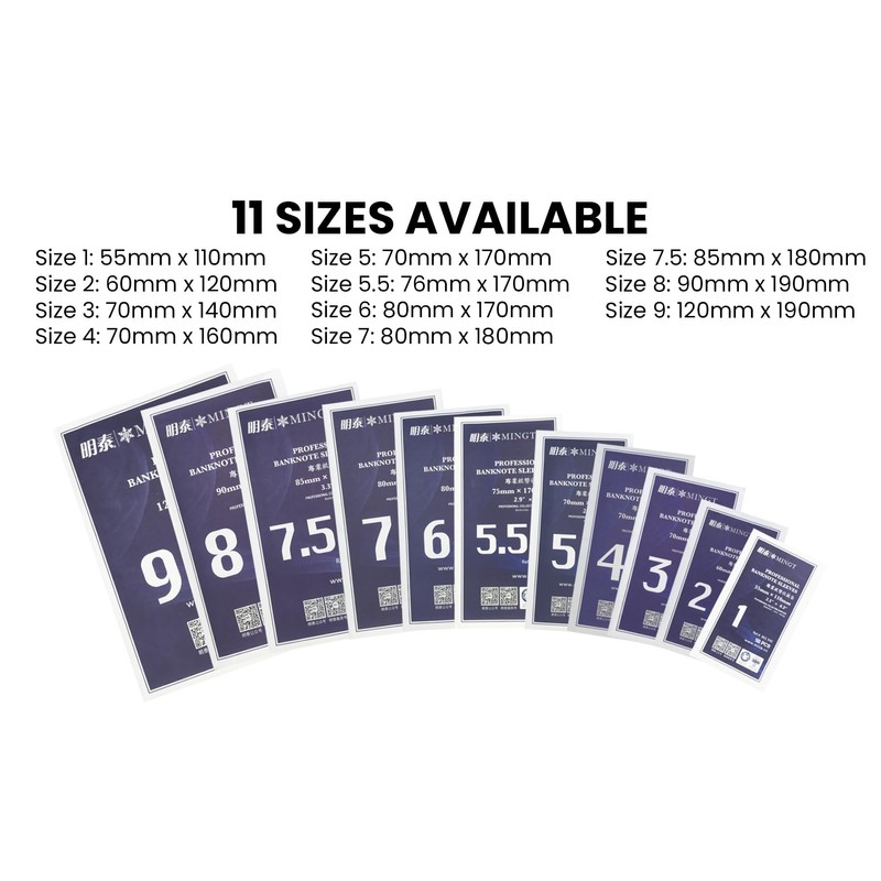PCCB MINGT 50 x Professional Plastic Banknote Sleeves Size 6