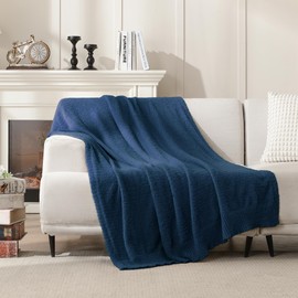 Knit Throw Blanket Super Soft Warm Blanket for Couch Lightweight Fluffy Blanket for Bed Sofa 50x60 Inches Navy Blue