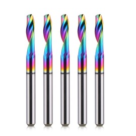 HOZLY CNC Single Flute Router Bits 4mm(5/32") Shank,4mm（5/32"） Cutting Dia,12mm (1/2") Cutting Length,Solid Tungsten Carbide Alloy End Mill, DLC Coating Milling Cutter for Aluminium,Pack of 5