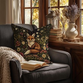 William Morris Inspired Fox Velvet Throw Pillow Cover,18x18 Inch Soft Cushion Pillow Covers Home Decor,Vintage Floral Design Decorative Pillowcase for Sofa Living Room Couch Bed