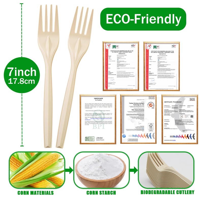 Compostable Forks 150 Count Disposable Forks Cutlery Heavy-Duty Utensils for