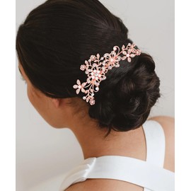 Chanaco Wedding Bridal Hair Accessories 5Pcs Wedding Hair Pieces for Brides Rose Gold Hair Pins Hair Comb Set Bride Accessory for Women Non Slip Rhinestone Cystal Pearl Headpiece Decorations