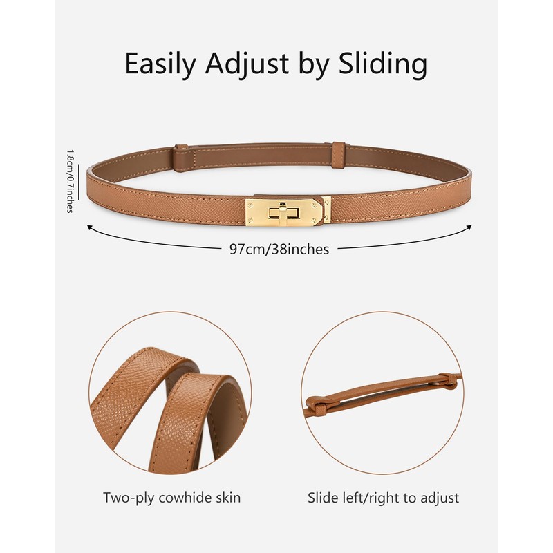 ANHAISHUILV Women's Skinny Leather Belt with Adjustable Golden Turn-Lock Buckle