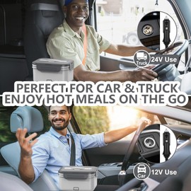 WisaKey Electric Lunch Box Food Heater, 1.8L Heated Lunch Box for Adults for Car Truck, 12V/24V/110V/220V Portable Food Warmer Lunch Box, 100W Heating Lunchbox for Work (White & Gray)…