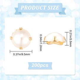 GORGECRAFT 200Pcs Sewing Pearl Beads Two Holes Sew on Pearls And Rhinestones with Gold Claw Flatback Half Round Pearl Garment Accessories for Craft Clothes (9.5MM)