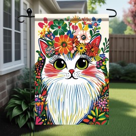 Starlit Patio Welcome Spring Cat Garden Flag Spring Summer Floral Flower Garden Flags 12 x 18 Inch Double Sided Yard Flags for Seasonal Outside Farmhouse Outdoor Decorative Flag