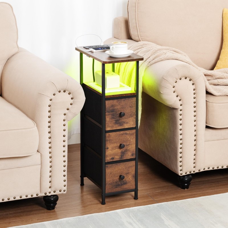 LOAKEKEL Narrow End Table Living Room with Charging Station, Skinny
