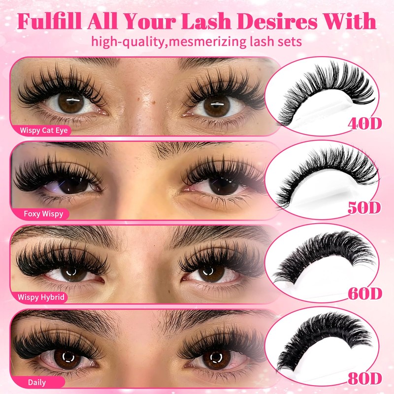 Lash Extension Kit 610Pcs Natural Fluffy DIY Individual Lashes Clusters
