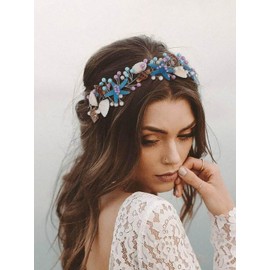 IYOU Starfish Bridal Hair Vine Blue Seashell Wedding Headband Pearl Bride Bridesmaid Hair Accessories for Women