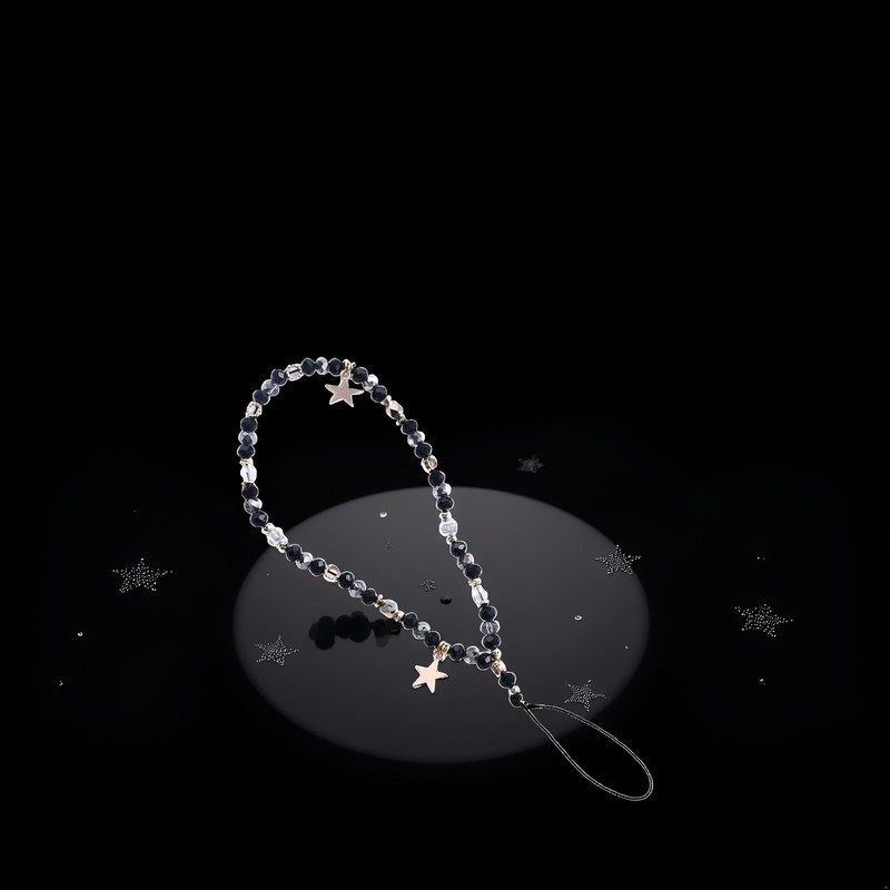 Czhotg Black Five-Pointed Star Pendant Beaded Strap, Cute Mobile Phone
