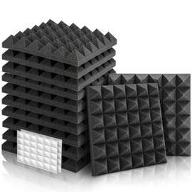 Acoustic Foam, Pack of 12 Foam Pyramids with Double-Sided Stickers, 30 x 30 x 5 cm, Podcasts, Recording Studios, Offices, Home Theatre, Acoustic Foam Mats (Black)