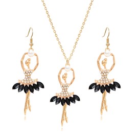 WCRAZYE Ballerina Ballet Earrings Necklace Sets for Women Fashion Crystal Ballerina Dance Necklaces Dancer Recital Birthday Gifts (Black)