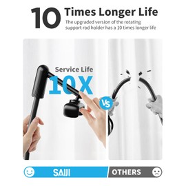 SAIJI Gooseneck Phone Holder for Bed, 360° Rotate Support Rod One-Hand Adjustable Cell Phone Stand, Compatible with All 4.7-7" Devices (Black)