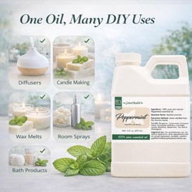 GreenHealth Peppermint Essential Oil – 16 fl oz | 100% Pure & Uncut | Heavy-Duty Plastic Jug | FDA Compliant, Space-Saving Container | for Aromatherapy, Soap, Candles, Cleaning, DIY