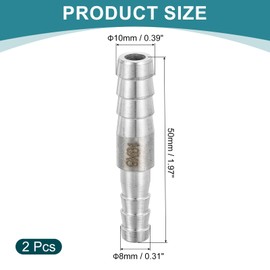 sourcing map 2Pcs 3/8" to 5/16" Hose Barb Reducer Pipe Fitting, 304 Stainless Steel Hose Pipe Fitting Sanitary Adapter for Vacuum Systems, Industrial Pipe Connections, Silver