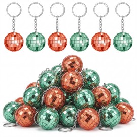 24 Pcs Mini Disco Ball Keychains, 12 Orange & 12 Green 1.2" Mirror Keyrings for Showgirl Aesthetic, Showgirl Party Decorations, Retro 70s Concert Outfit Accessories, Fan Gifts