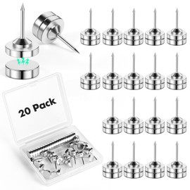 GOOLADA 20 Sets Magnetic Push Pins, Silver Magnetic Tacks, Thumbtacks for Hanging, Poster Hanger, Push Pin Plips, Thumb Tacks for Wall, Push Pins for Bulletin Board Cork Board, Cubicle Accessories