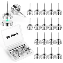 20 Sets Magnetic Push Pins, Silver Magnetic Tacks, Thumbtacks for Hanging, Poster Hanger, Push Pin Plips, Thumb Tacks for Wall, Push Pins for Bulletin Board Cork Board, Cubicle Accessories