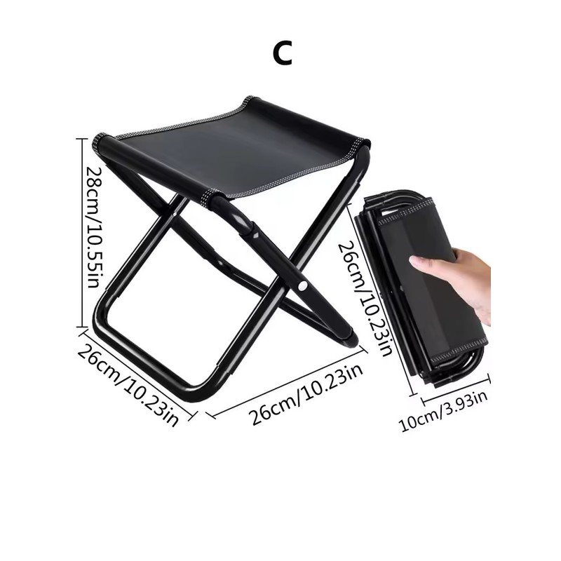 Portable Folding Stool Compact Black Seat for Camping & Travel