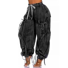 Molisry Women's Drawstring Wide Leg Jeans High Wasited Y2K Harem Baggy Pants Denim Casual Streetwear