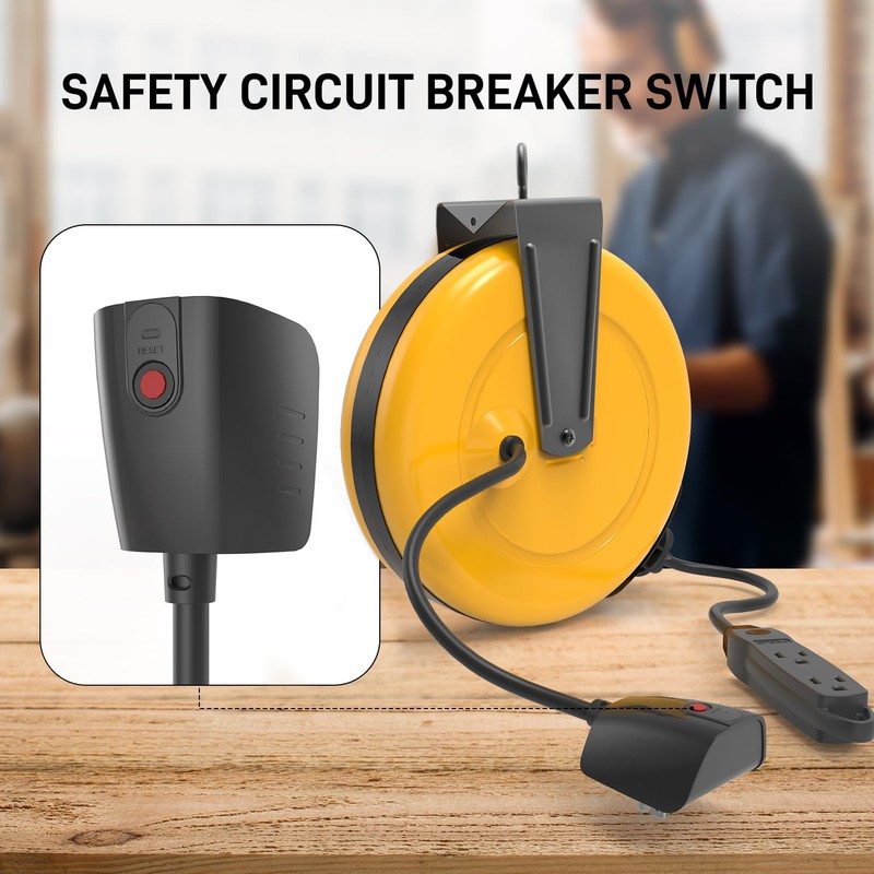 30Ft Retractable Extension Cord Reel, Ceiling/Wall Mount 16/3 Gauge SJTW