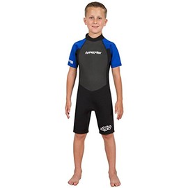 Hyperflex Access Unisex Child's 2mm Back Zip Shorty Wetsuit - Warm, Kid's Springsuit - 4-Way Stretch Neoprene - Adjustable Collar and Flat Lock Construction - 50+ UV Shield. Ages 2 Thru 16