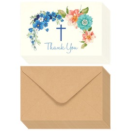 Christian Thank You Cards, Floral Cross Design with Envelopes (4 x 6 In, 48 Pack)