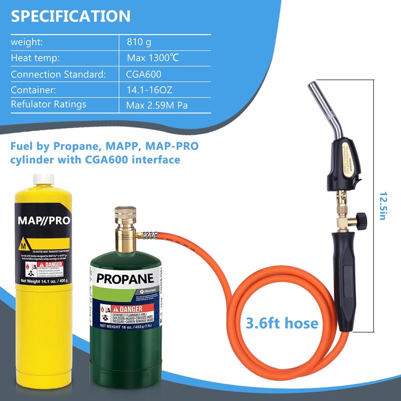 TAUSOM Propane Torch Hose Kit, Mapp Gas Torch Heat 3600℉