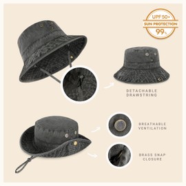 CHOK.LIDS Classic Cotton Style Wide Brim Bucket Hat with Adjustable String Trendy Unisex Lightweight Outdoor Travel Headwear (Charcoal)