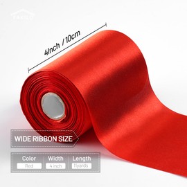 FAKILO Red Satin Ribbon 4 Inch x 11 yd Wide Thick Ribbon for a Grand Opening Business Ribbon Cuttings Ceremony Bow Wedding Chairs Party Christmas Festival Decor