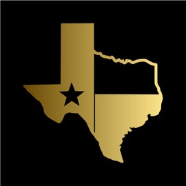 TX Flag Shaped Like Texas [Pick Color] Vinyl Transfer Sticker for Laptop/Car/Truck/Window/Bumper (10" x 10", Gold)