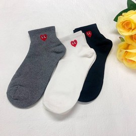 Korean-Made Women's Daily Cotton Socks: Choose 1 of 3 Petite Heart Mid-Calf Designs (10-Pack) 101-2 Charcoal 1 Pair 5ea