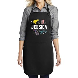 TEEAMORE Custom Hair Salon Hairdresser Apron Coiffeur Barber Gifts for Wife Women Black